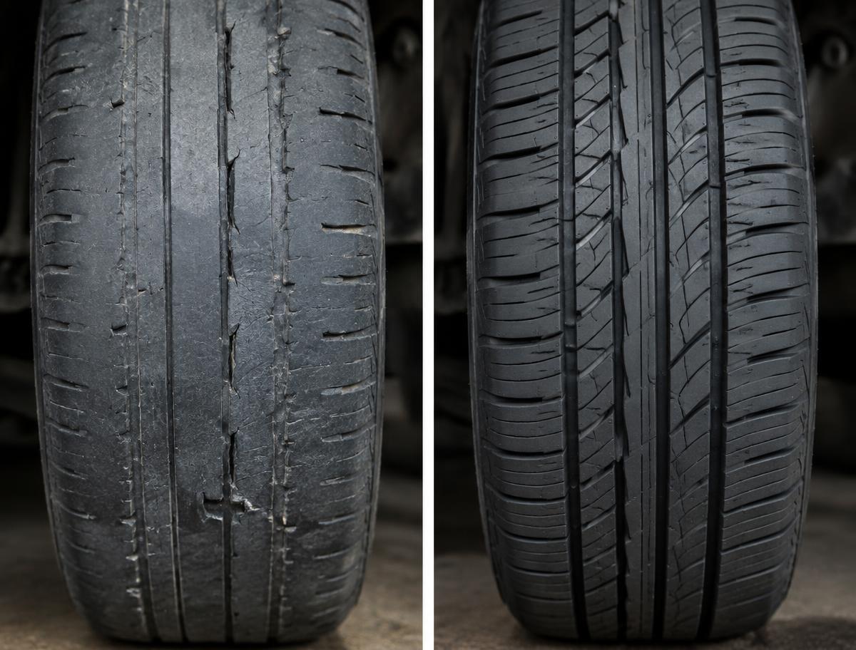 Worn tire before mobile service